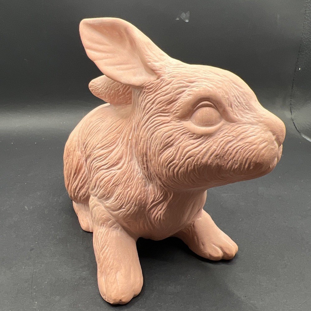 Unpainted Pink Ceramic Bisque Bunny Rabbit Craft Blank Matte Finish Porous 7x4.5